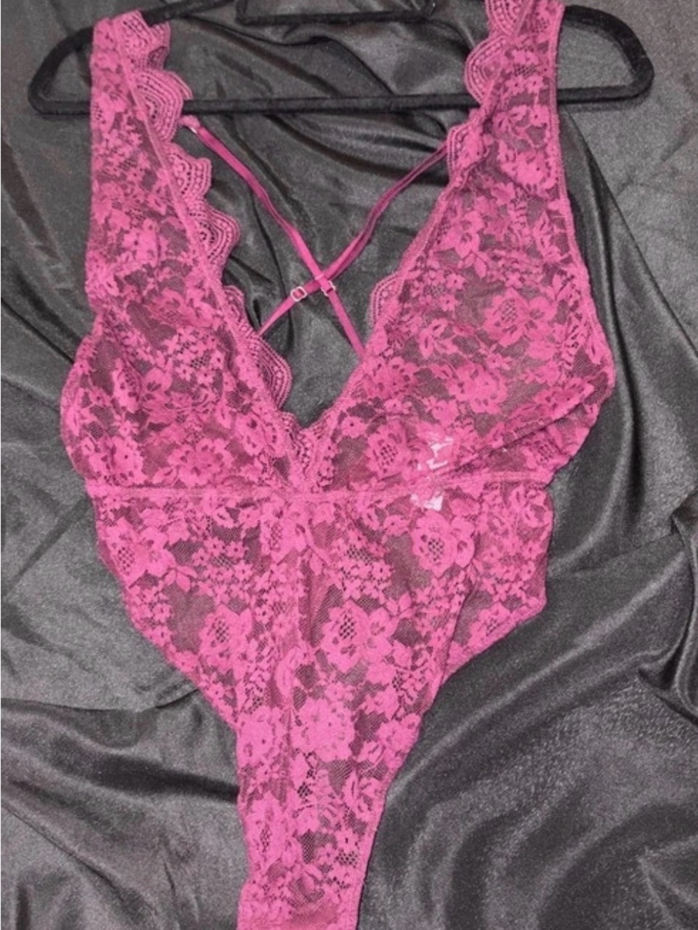 Lace Plunge Teddy Bodysuit - Fuschia